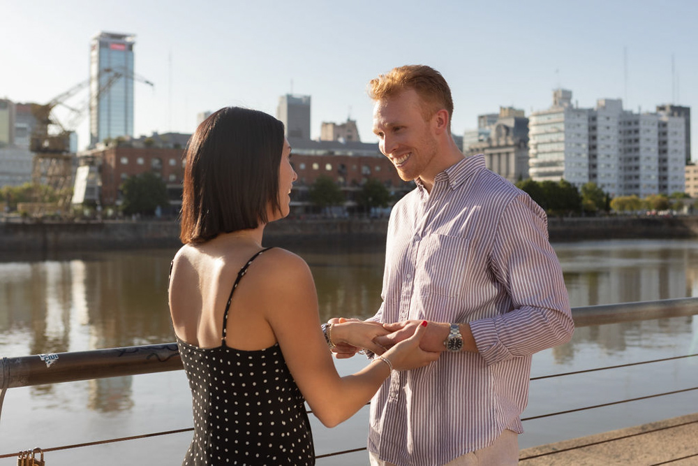 romantic surprise wedding proposal photography buenos aires argentina music violinist puente de la mujer documental candid